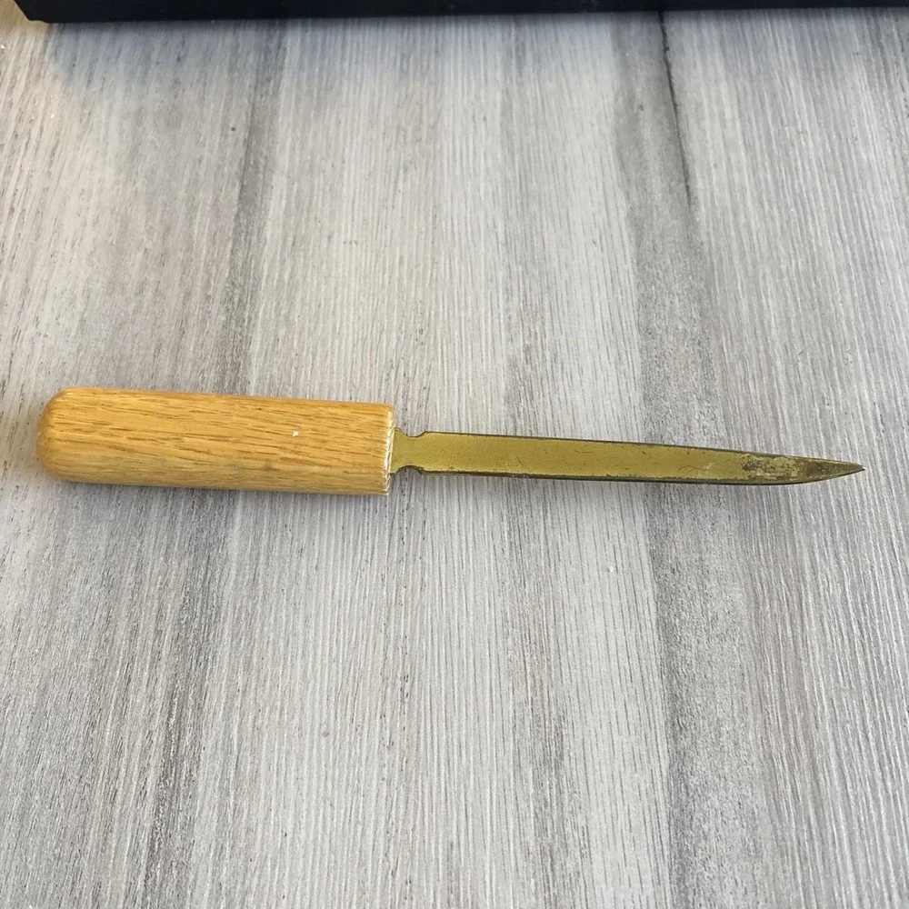 Vintage MCM Wood‎ Handle Brass Colored Metal Letter Opener